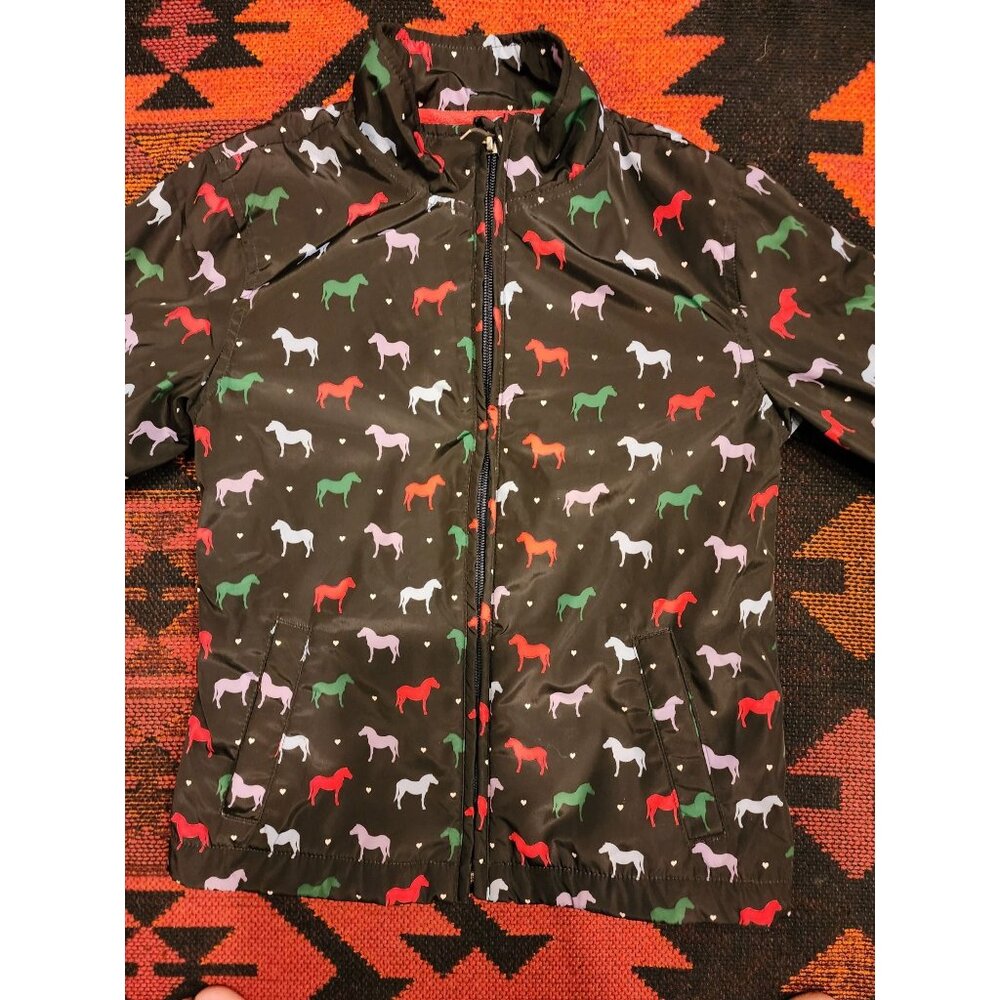Ariat Girls Black Jacket Color Horse Print Zip Lightweight Fleece Line S/P 8